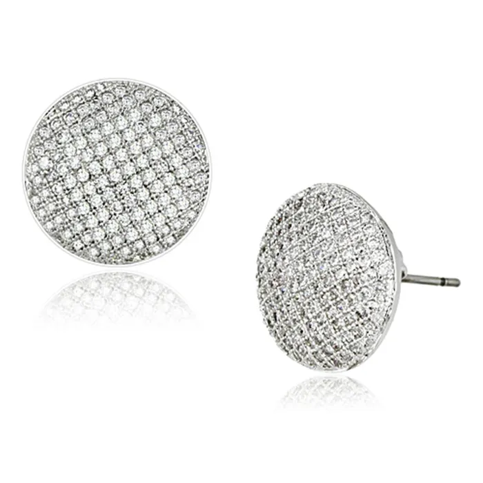 Alamode Earrings 3W388 Rhodium Brass Earrings with AAA Grade CZ in Clear