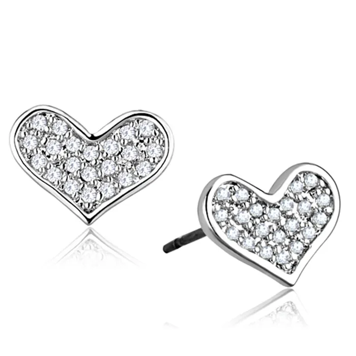 Alamode Earrings 3W645 Rhodium Brass Earrings with AAA Grade CZ in Clear