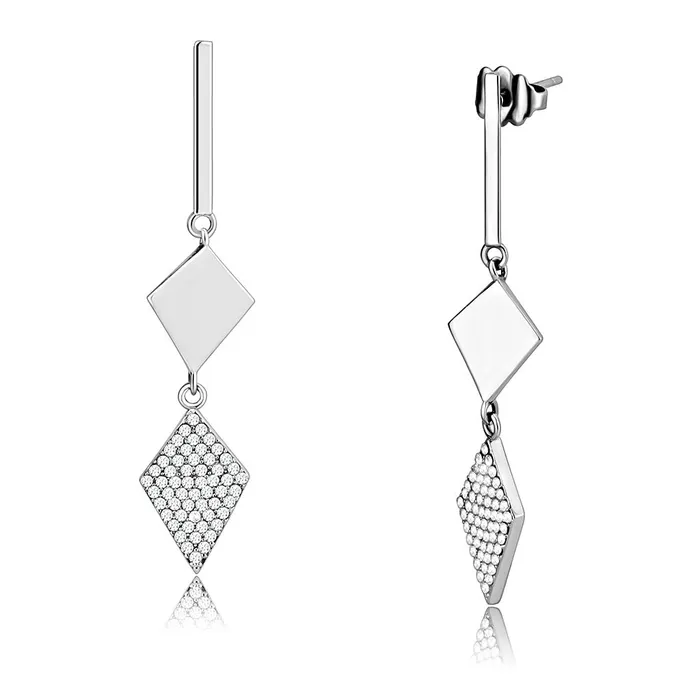 Alamode Earrings DA194 High polished no plating Stainless Steel Earrings with AAA Grade CZ in Clear Alamode Earrings DA194 High polished no plating Stainless Steel Earrings with AAA Grade CZ in Clear