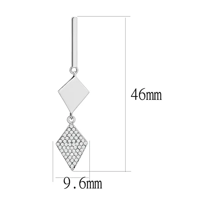 Alamode Earrings DA194 High polished no plating Stainless Steel Earrings with AAA Grade CZ in Clear