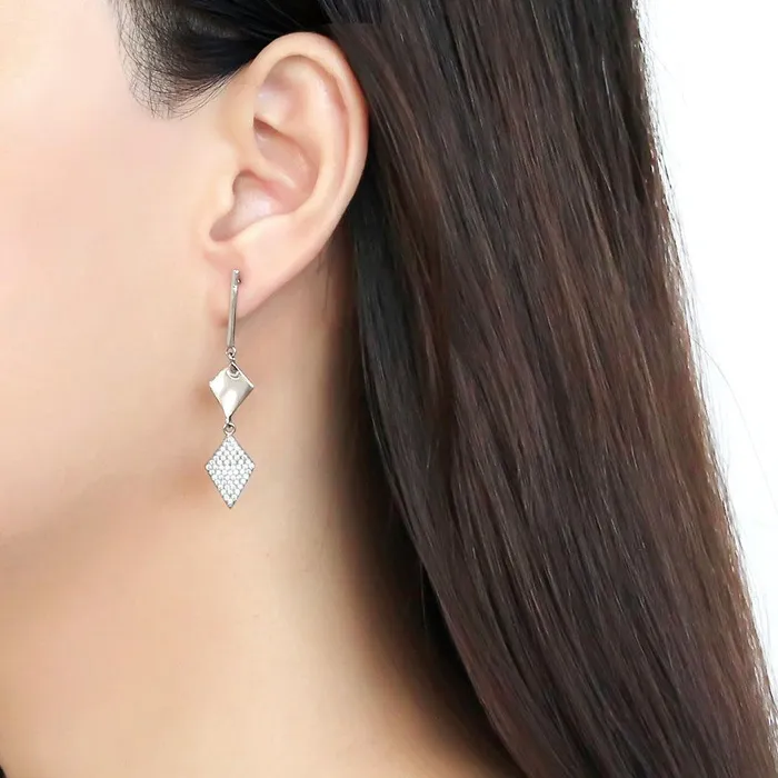 Alamode Earrings DA194 High polished no plating Stainless Steel Earrings with AAA Grade CZ in Clear