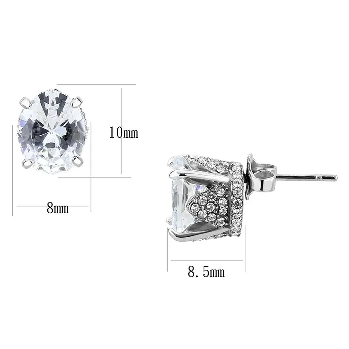 Alamode Earrings DA325 No Plating Stainless Steel Earrings with AAA Grade CZ in Clear