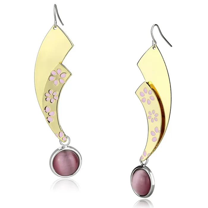 Alamode Earrings LO2731 GoldRhodium Iron Earrings with Synthetic Cat Eye in Rose Alamode Earrings LO2731 GoldRhodium Iron Earrings with Synthetic Cat Eye in Rose
