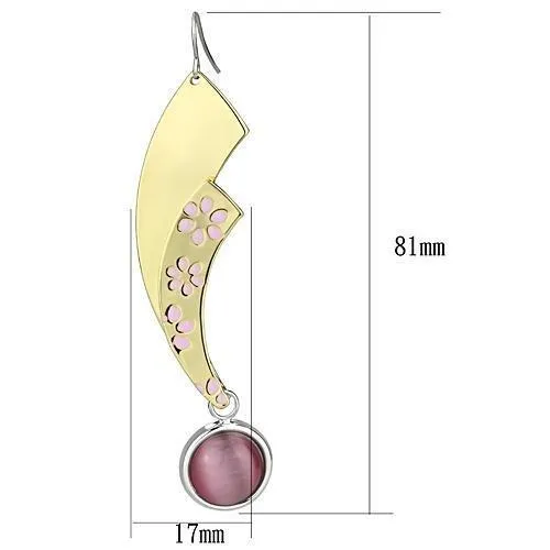 Alamode Earrings LO2731 GoldRhodium Iron Earrings with Synthetic Cat Eye in Rose