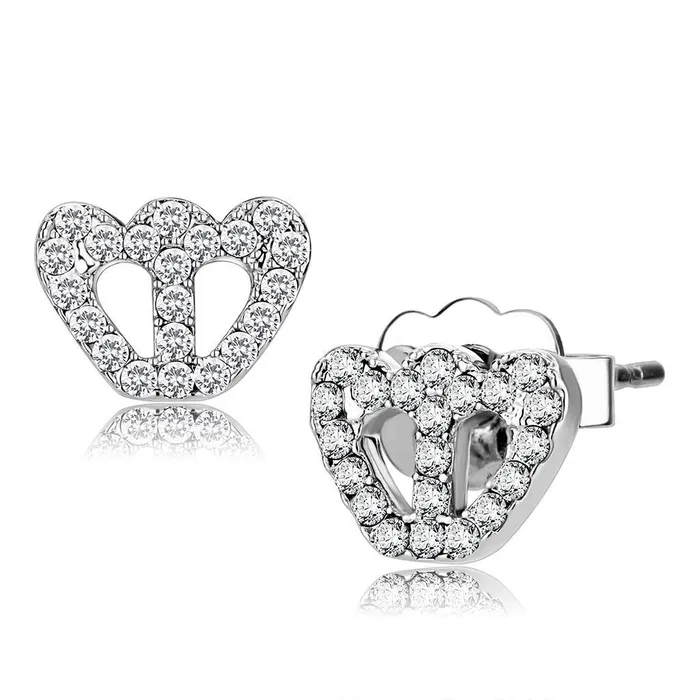 Alamode Earrings LO4673 Rhodium Brass Earrings with Top Grade Crystal in Clear