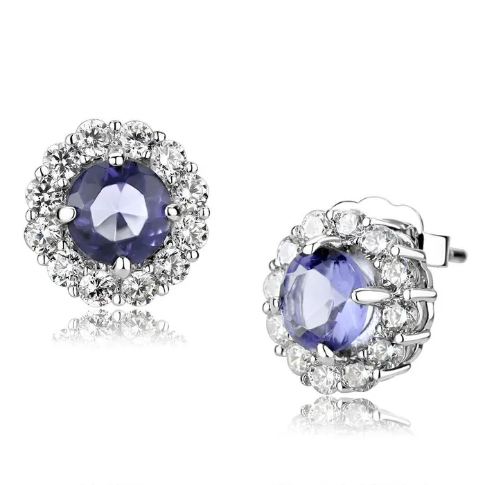 Alamode Earrings LO4674 Rhodium Brass Earrings with Synthetic Synthetic Glass in Tanzanite Alamode Earrings LO4674 Rhodium Brass Earrings with Synthetic Synthetic Glass in Tanzanite
