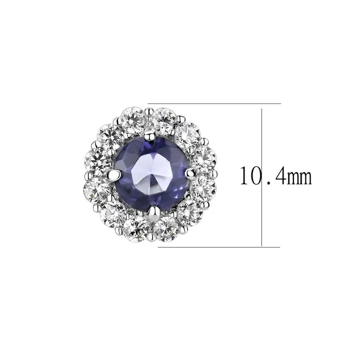 Alamode Earrings LO4674 Rhodium Brass Earrings with Synthetic Synthetic Glass in Tanzanite