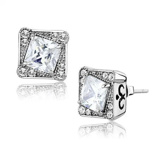 Alamode Earrings TK3104 High polished no plating Stainless Steel Earrings with AAA Grade CZ in Clear Alamode Earrings TK3104 High polished no plating Stainless Steel Earrings with AAA Grade CZ in Clear
