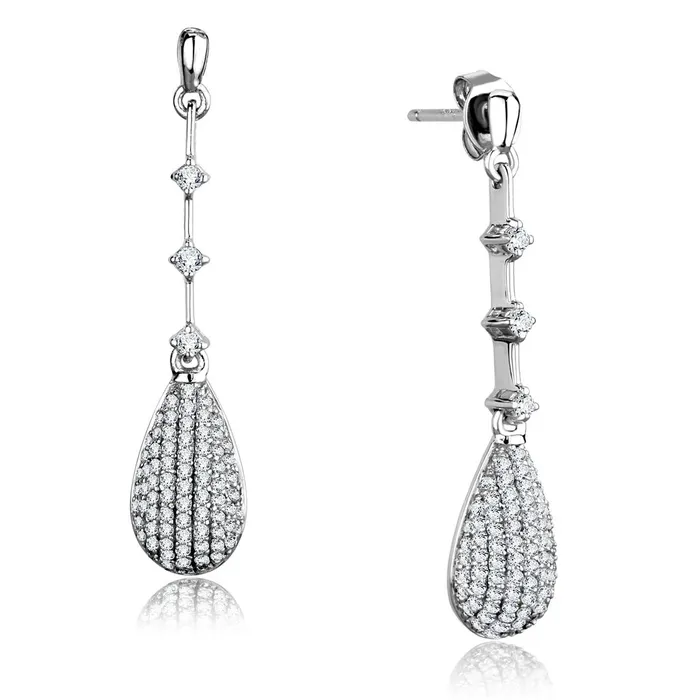 Alamode Earrings TS292 Rhodium 925 Sterling Silver Earrings with AAA Grade CZ in Clear Alamode Earrings TS292 Rhodium 925 Sterling Silver Earrings with AAA Grade CZ in Clear