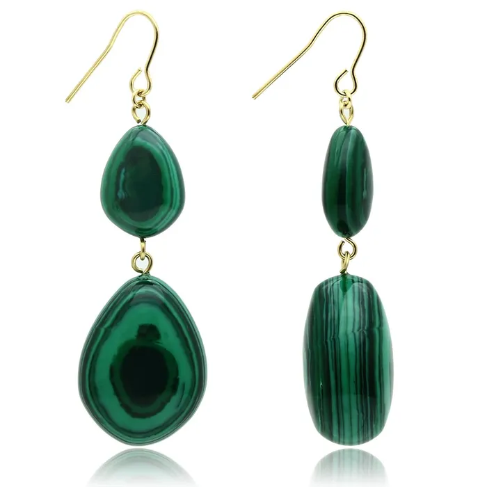 Alamode Earrings VL019 Gold Brass Earrings with Synthetic MALACHITE in Emerald Alamode Earrings VL019 Gold Brass Earrings with Synthetic MALACHITE in Emerald