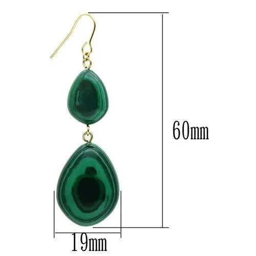 Alamode Earrings VL019 Gold Brass Earrings with Synthetic MALACHITE in Emerald