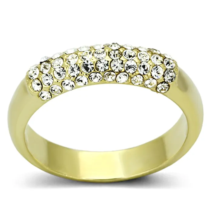 Alamode LO3062 Gold Brass Ring with Top Grade Crystal in Clear Rings