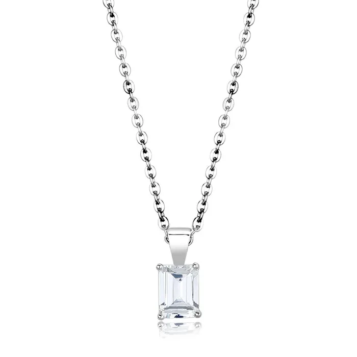 Alamode LO4172162 Rhodium Brass Chain Pendant with AAA Grade CZ in Clear Necklaces