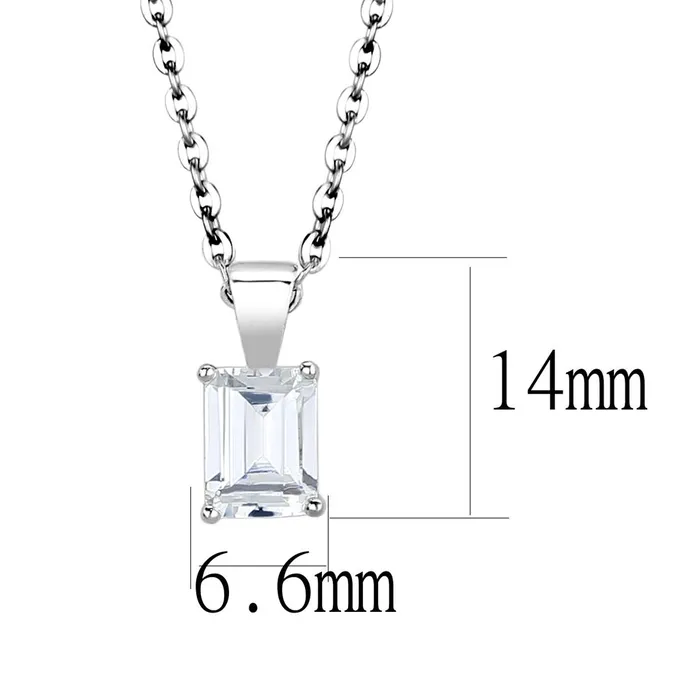 Alamode LO4172162 Rhodium Brass Chain Pendant with AAA Grade CZ in Clear Necklaces