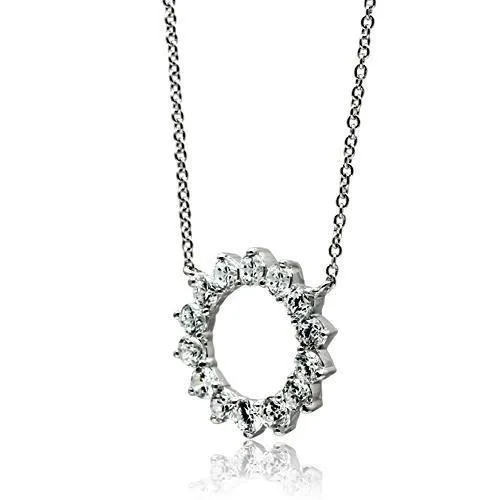 Alamode Necklaces 3W072 Rhodium Brass Necklace with AAA Grade CZ in Clear