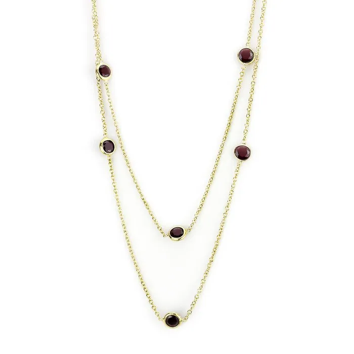 Alamode Necklaces LO4702 Gold Brass Necklace with AAA Grade CZ in Garnet