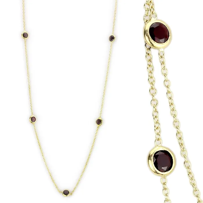 Alamode Necklaces LO4702 Gold Brass Necklace with AAA Grade CZ in Garnet