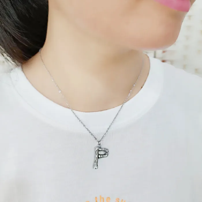Alamode Necklaces TK3853P High Polished Stainless Steel Chain Initial Pendant Letter P Alamode Necklaces TK3853P High Polished Stainless Steel Chain Initial Pendant Letter P