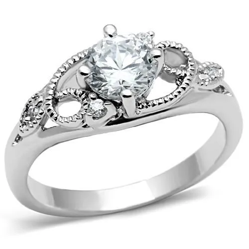 Alamode Rings 3W034 Rhodium Brass Ring with AAA Grade CZ in Clear