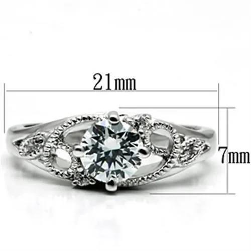 Alamode Rings 3W034 Rhodium Brass Ring with AAA Grade CZ in Clear