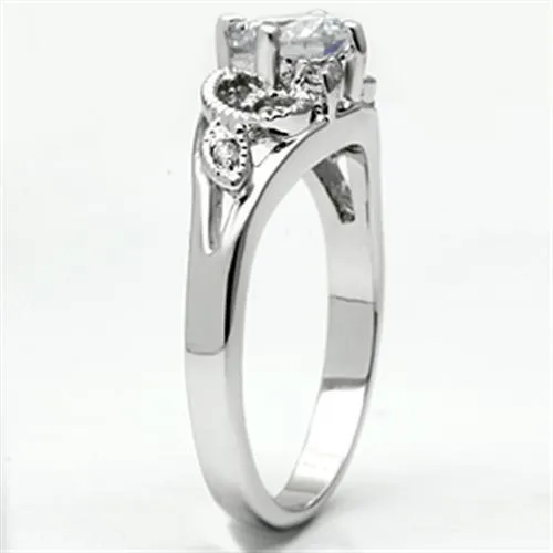Alamode Rings 3W034 Rhodium Brass Ring with AAA Grade CZ in Clear