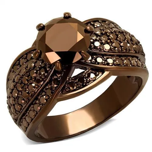 Alamode Rings 3W1100 IP Coffee light Brass Ring with AAA Grade CZ in Light Coffee Alamode Rings 3W1100 IP Coffee light Brass Ring with AAA Grade CZ in Light Coffee