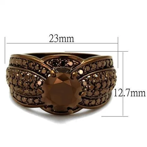 Alamode Rings 3W1100 IP Coffee light Brass Ring with AAA Grade CZ in Light Coffee
