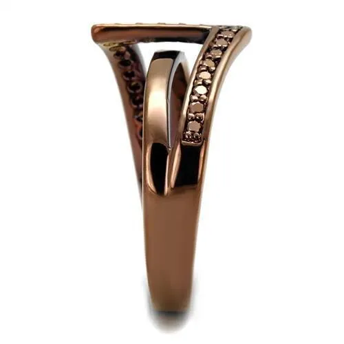 Alamode Rings 3W1162 IP Coffee light Brass Ring with AAA Grade CZ in Light Coffee