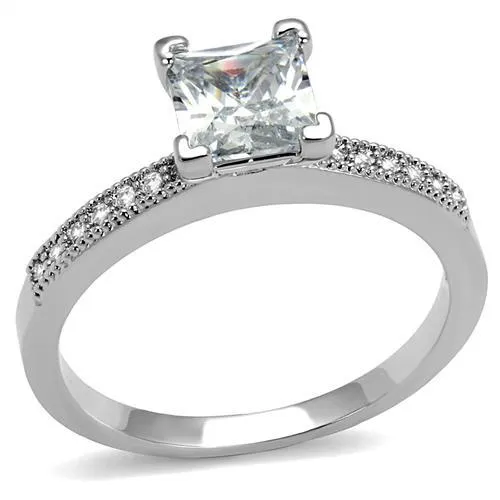 Alamode Rings 3W1209 Rhodium Brass Ring with AAA Grade CZ in Clear
