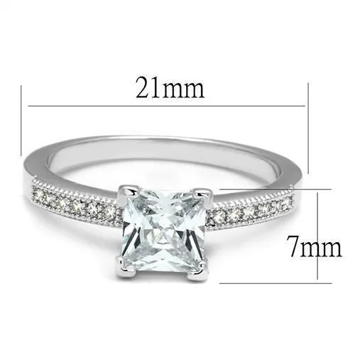 Alamode Rings 3W1209 Rhodium Brass Ring with AAA Grade CZ in Clear