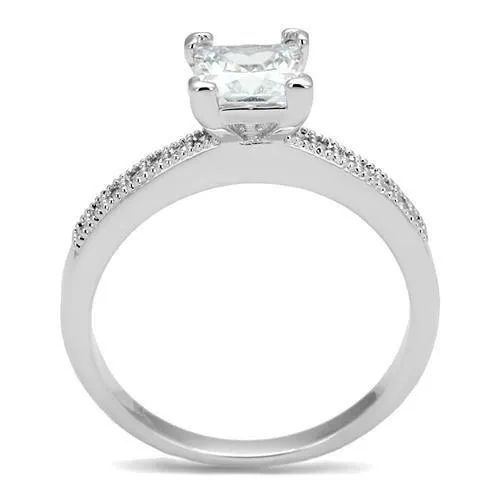 Alamode Rings 3W1209 Rhodium Brass Ring with AAA Grade CZ in Clear