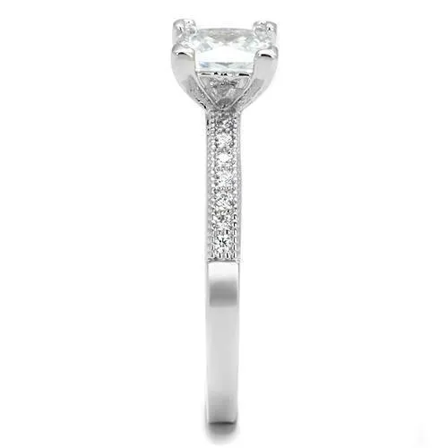 Alamode Rings 3W1209 Rhodium Brass Ring with AAA Grade CZ in Clear