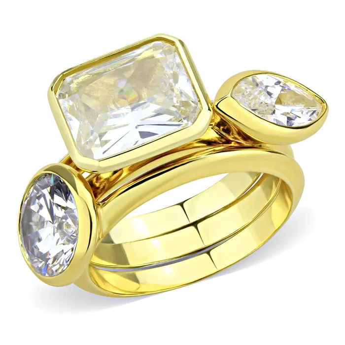 Alamode Rings 3W1482 Gold Brass Ring with AAA Grade CZ in Clear