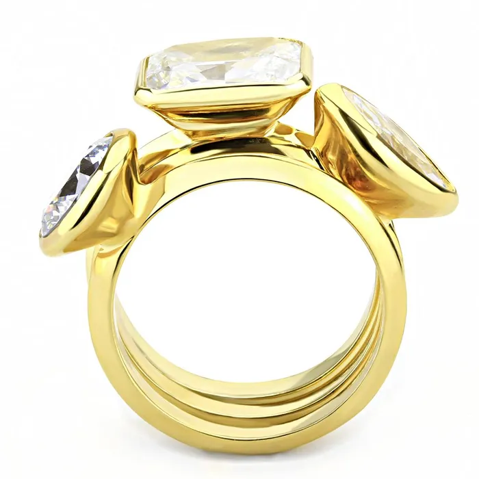 Alamode Rings 3W1482 Gold Brass Ring with AAA Grade CZ in Clear