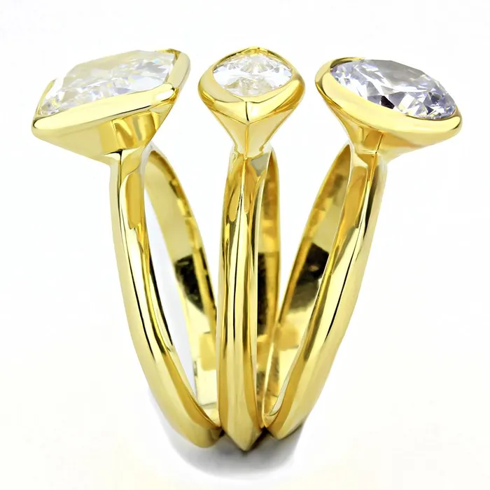 Alamode Rings 3W1482 Gold Brass Ring with AAA Grade CZ in Clear