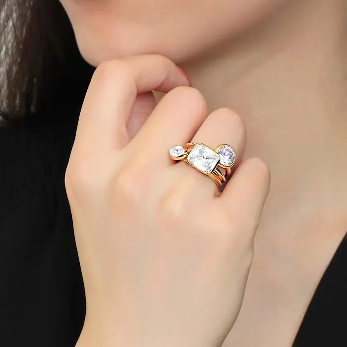 Alamode Rings 3W1482 Gold Brass Ring with AAA Grade CZ in Clear