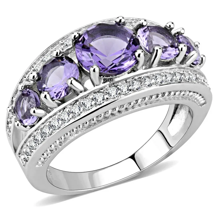 Alamode Rings 3W1530 Rhodium Brass Ring with Synthetic in Amethyst