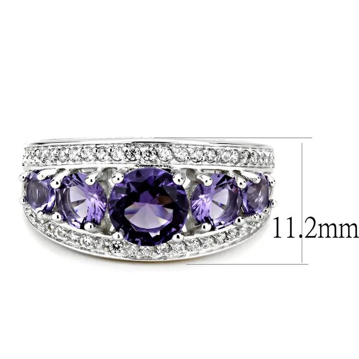 Alamode Rings 3W1530 Rhodium Brass Ring with Synthetic in Amethyst