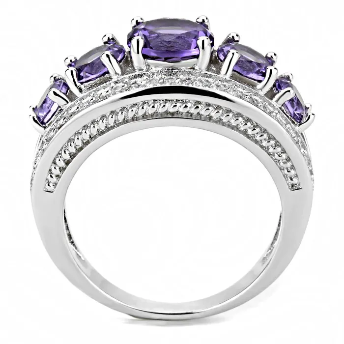 Alamode Rings 3W1530 Rhodium Brass Ring with Synthetic in Amethyst