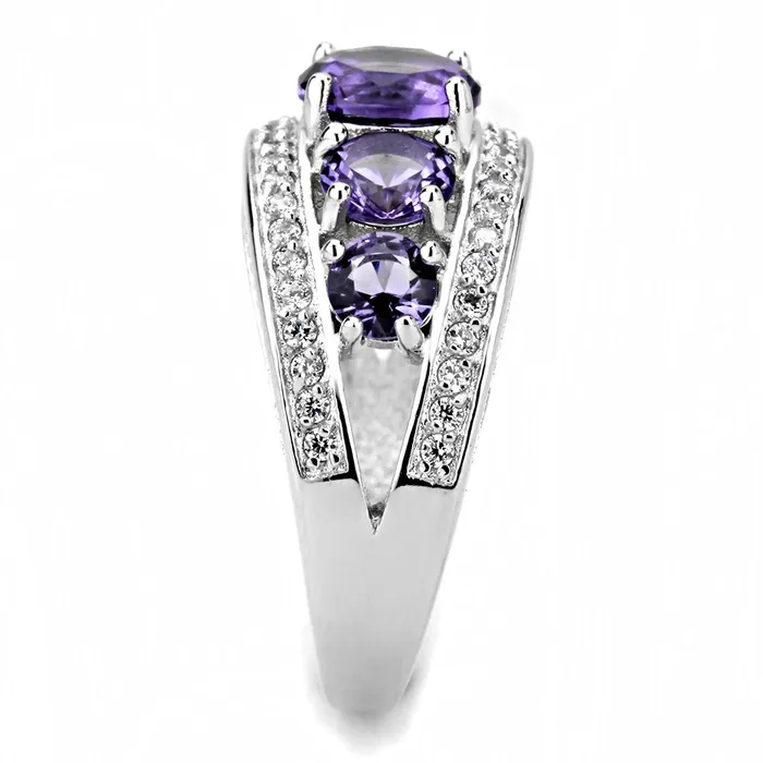 Alamode Rings 3W1530 Rhodium Brass Ring with Synthetic in Amethyst