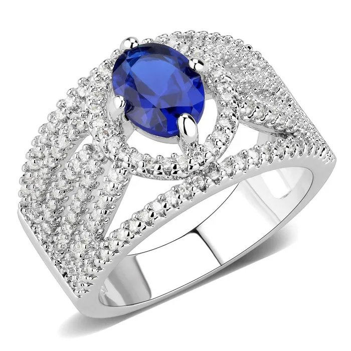 Alamode Rings 3W1567 Rhodium Brass Ring with Synthetic Spinel in London Blue Alamode Rings 3W1567 Rhodium Brass Ring with Synthetic Spinel in London Blue