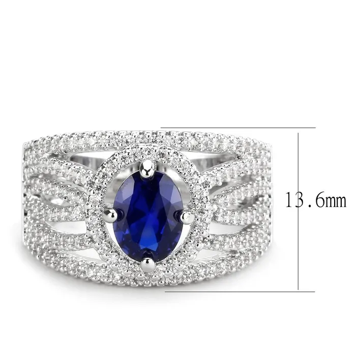 Alamode Rings 3W1567 Rhodium Brass Ring with Synthetic Spinel in London Blue