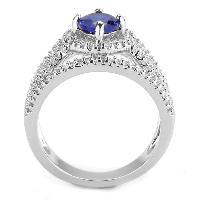 Alamode Rings 3W1567 Rhodium Brass Ring with Synthetic Spinel in London Blue