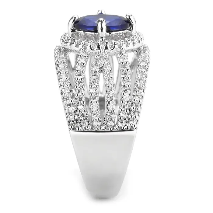 Alamode Rings 3W1567 Rhodium Brass Ring with Synthetic Spinel in London Blue