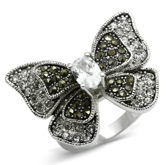 Alamode Rings 3W246 Rhodium Brass Ring with AAA Grade CZ in Clear