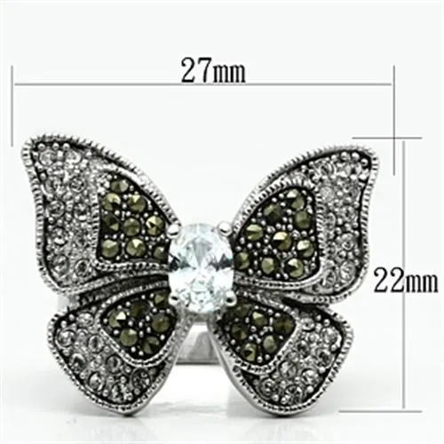 Alamode Rings 3W246 Rhodium Brass Ring with AAA Grade CZ in Clear