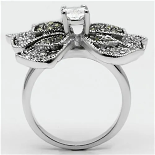 Alamode Rings 3W246 Rhodium Brass Ring with AAA Grade CZ in Clear