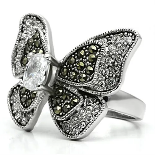 Alamode Rings 3W246 Rhodium Brass Ring with AAA Grade CZ in Clear