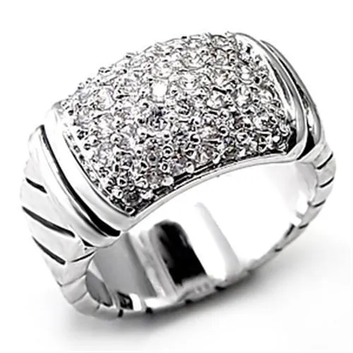 Alamode Rings 7X080 Rhodium Brass Ring with AAA Grade CZ in Clear