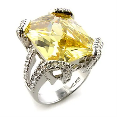 Alamode Rings 7X364 Rhodium 925 Sterling Silver Ring with AAA Grade CZ in Citrine Yellow Alamode Rings 7X364 Rhodium 925 Sterling Silver Ring with AAA Grade CZ in Citrine Yellow